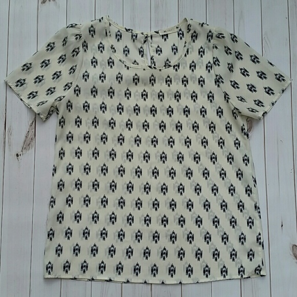Ivory and Navy Ikat Printed Blouse
