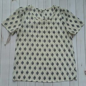 Ivory and Navy Ikat Printed Blouse