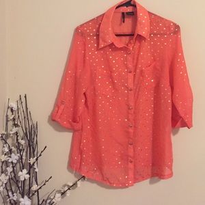 Adorable Coral and Gold Button Up
