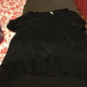 Light black silver dots blouse/black sheer bottom