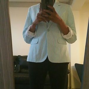 Sky blue and white linen blazer
