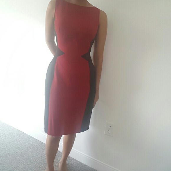 Red dress with black side panels
