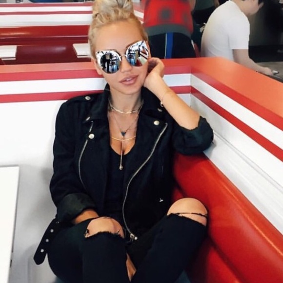 Julieta Silver Marbled Mirrored Cat Eye Sunglasses - Picture 2 of 4