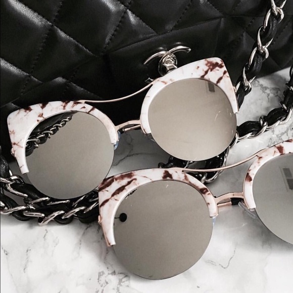 Julieta Silver Marbled Mirrored Cat Eye Sunglasses - Picture 4 of 4