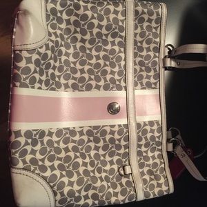 Grey, pink and white coach bag