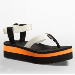 NIB Teva Platform Sandals - Ivory Black & Orange