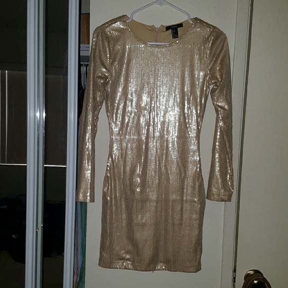 Long sleeve gold sequin dress