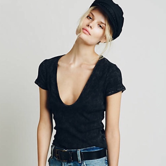Free People Deep V Rib Tee