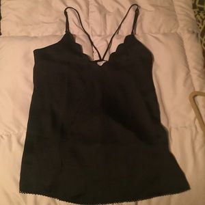 Free People black scalloped thin strap cami