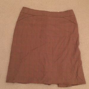 tan pencil skirt with pink plaid