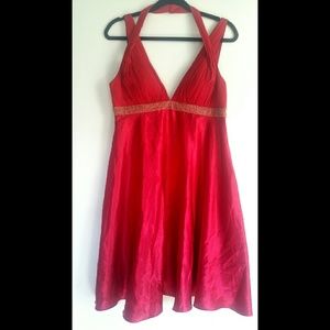 Red halter cocktail dress