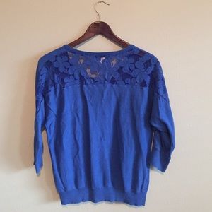 3/4 length light sweater with floral lace detail