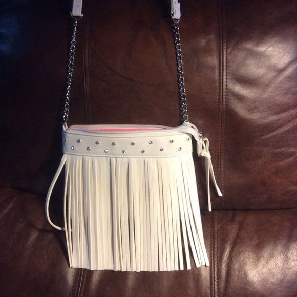 White Fringe Leather Justice Cross-body Purse