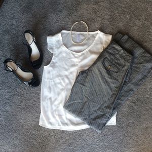 Express gray and white pin striped dress pants