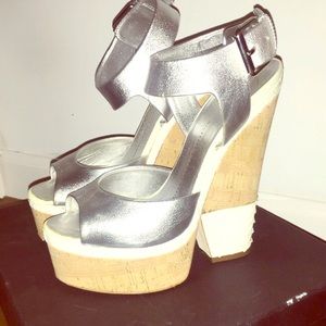 Giuseppe Silver Wedge Sandals