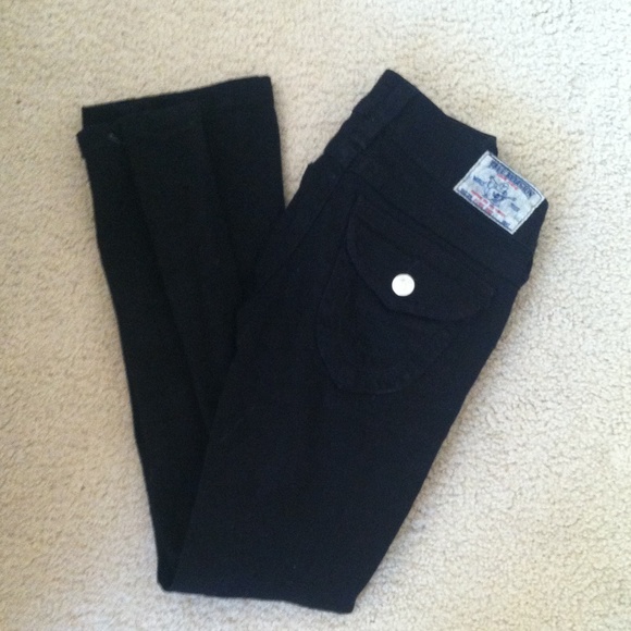Black True Religion straight leg jeans