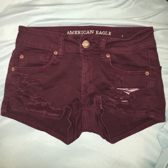 American Eagle Maroon Ripped Shorts