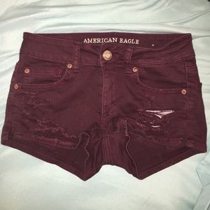 American Eagle Maroon Ripped Shorts