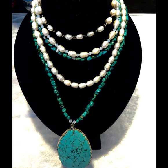 Turquoise and pearls 5 strand necklace orig.$398