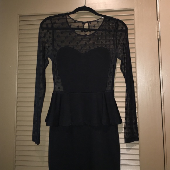 Heart shaped Black polka dot peplum dress