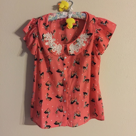 🛑SOLD🛑Beach Bash Bambi Deer Blouse Vintage Look - Picture 1 of 3