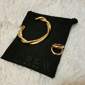 J.crew Gold braid cuff bracelet & orb ring