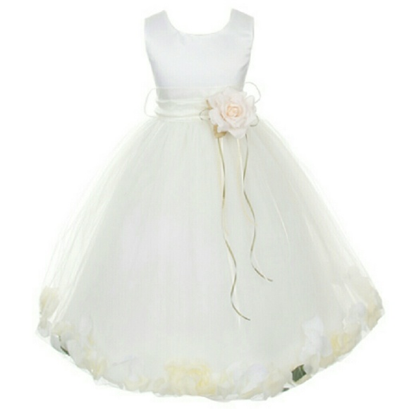 IVORY Satin Girl Dress IVORY Flower Petals Set - Picture 1 of 2