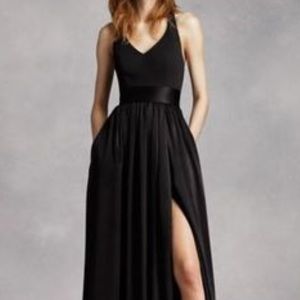 David's Bridal V neck Halter bridesmaid dress