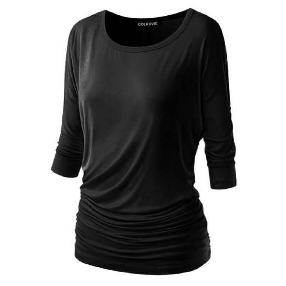 Womens Boat Neck Dolman Top shirt. Black
