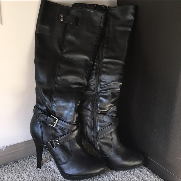 Faux Leather High Heel Boots