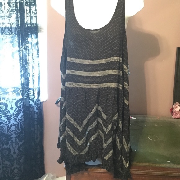 Free People Black Voile & Lace Trapeze Slip NWT