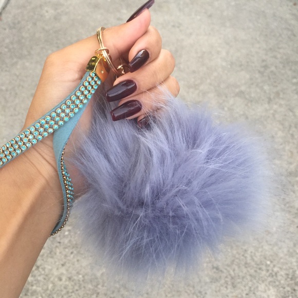 Tanya Kara Accessories - Periwinkle Fur Ball Key Chain Tanya Kara Accessories - Periwinkle Fur Ball Key Chain
