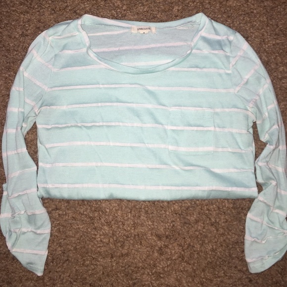 3/4 length, mint and white striped pocket tee