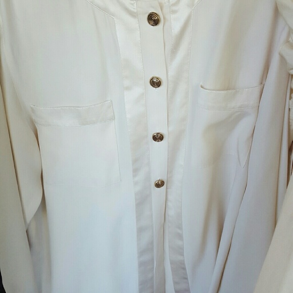 Silk cream blouse, satin trim, fancy gold buttons