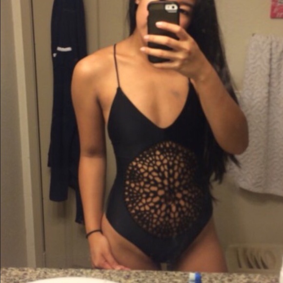 Black crochet one piece