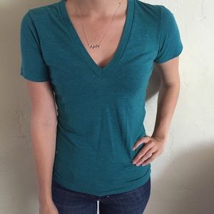 American Apparel teal blue shirt sleeve t-shirt.