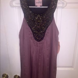 Plum Beaded-Collar Dress