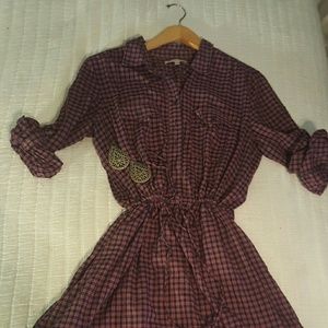 Plaid button up shirt dress