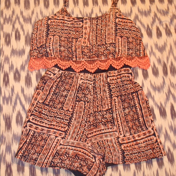 Navy and Coral Romper