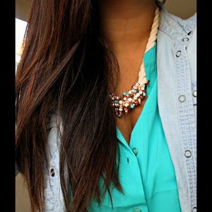 Large Turquoise Sheer 3/4 Sleeve Blouse