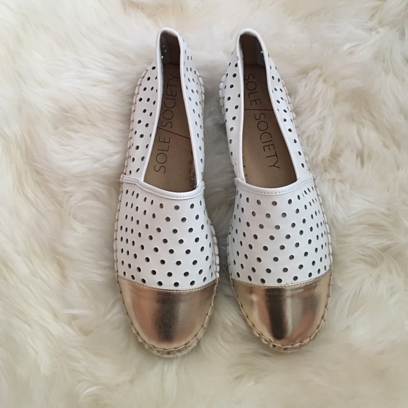White and Gold Espadrille Flats