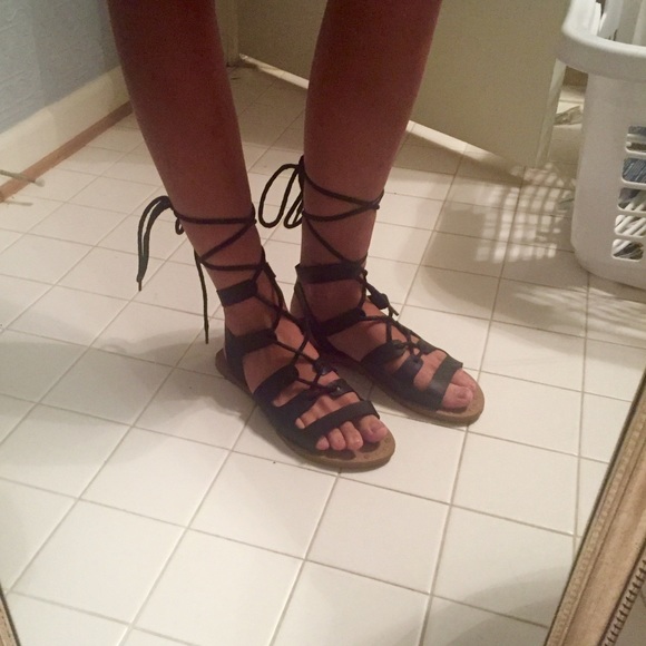 Black Lace Up Gladiator Sandals