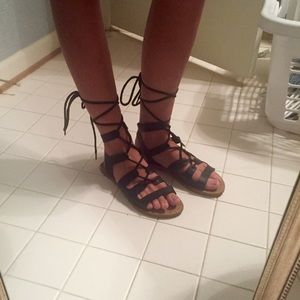 Black Lace Up Gladiator Sandals