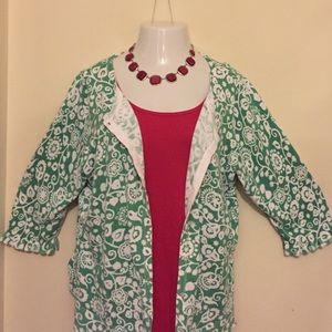 Beautiful Green And White button down sweater