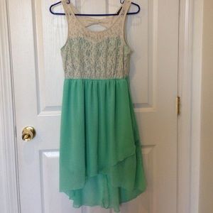 Teal and white high low dress