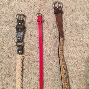 3 Belts: 1 Red Patent Leather, 2 Weaved Belts