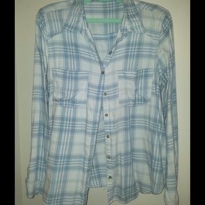 Large Light Blue Plaid Button Up