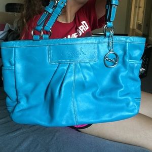 Teal Coach leather tote purse