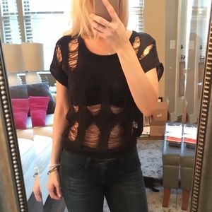 Black knit shirt with fashion rips - size M