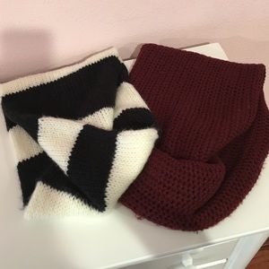 2 Forever 21 infinity scarves- b&w and maroon